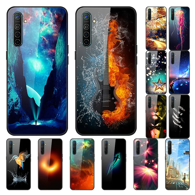 Чехол для Oppo Realme X2, чехол из закаленного твердого стекла для Oppo Realme XT X2 Pro, чехол, мягкий силиконовый бампер с принтом