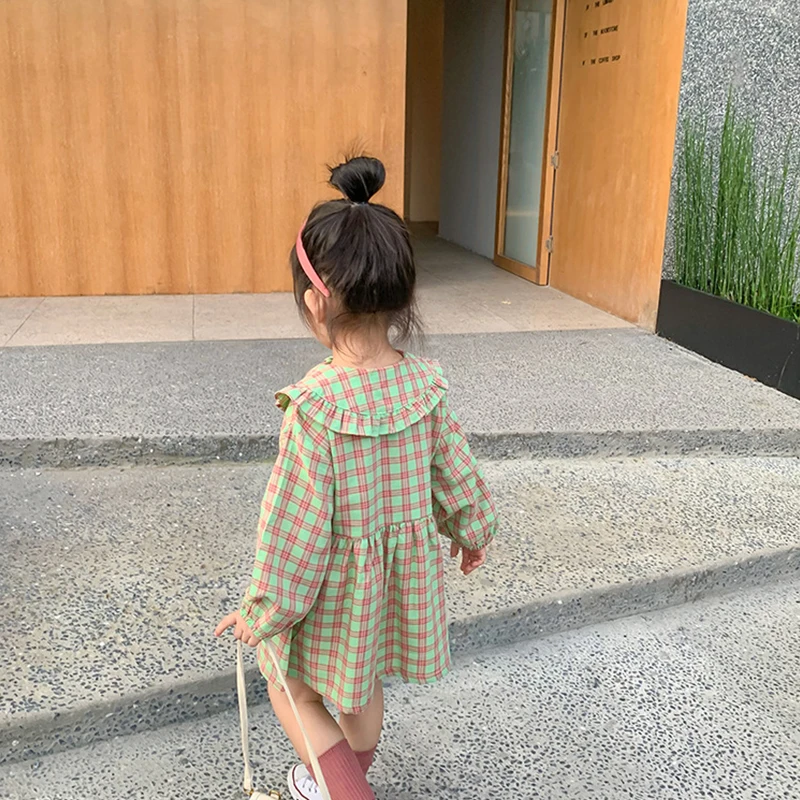 

2020 Plaid Skirt Autumn Baby Girl Dress Cloth Style Long-sleeved Princess Kids Cotton Clothes