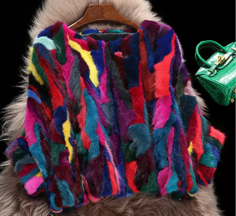 Женская шаль из натурального меха норки разноцветная с рукавом летучая мышь |