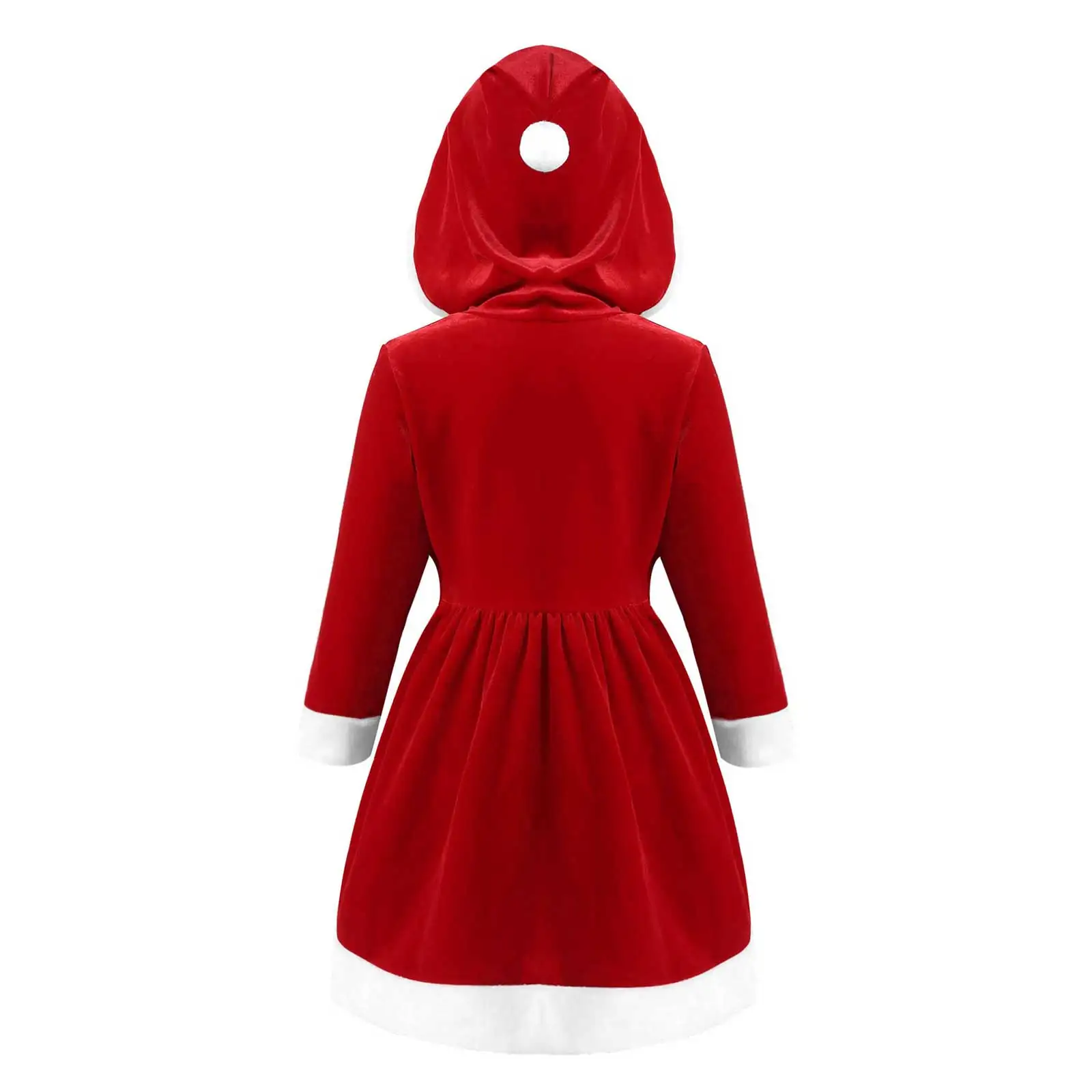 4-14Y Kids Girls Christmas Costume Dress With Hooded Velvet Long Sleeve Red Xmas Dress Princess New Year Party Outfit Dress Up