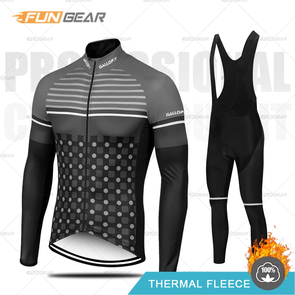 BIB SET GALLOP. Y Профессиональный командный комплект из Джерси, зимняя одежда для велоспорта, Мужская Униформа с длинным рукавом, комбинезон, комплект, теплая флисовая одежда, сохраняющая тепло - Цвет: BIB SET