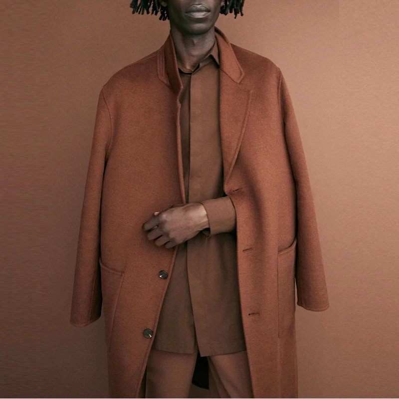 

Autumn Winter Loose Vintage Double-Sided Woolen Coat Men New Casual Button Pockets Long Warm Jacket Outerwear Male