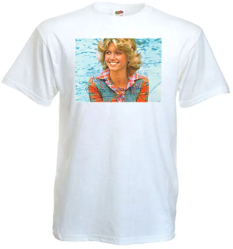 

Olivia Newton-John Autographed T-shirt White Poster All Sizes S-3XL Shirts Homme Novelty T Shirt Men 2018 Fashion