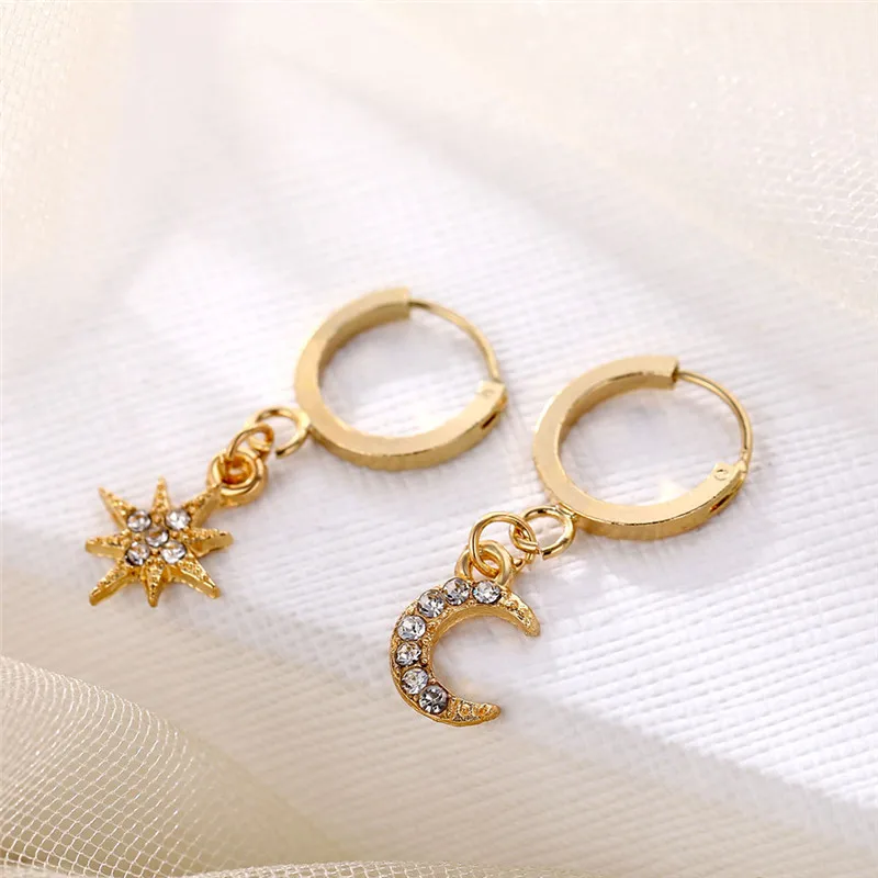 KINFOLK Shiny Crystal Star Moon Earrings Charming for Women 2019 Fashion Dangle Hanging Drop Earing Jewelry | Украшения и