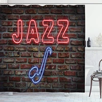 music shower curtain image of alluring neon all jazz sign with saxophone instrument on brick wall print bathroom decor set