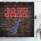 Музыкальная занавеска для душа, изображение соблазнительных неоновых надписей Все Джаз с саксофоном, инструмент на кирпичной стене, набор для декора ванной комнаты