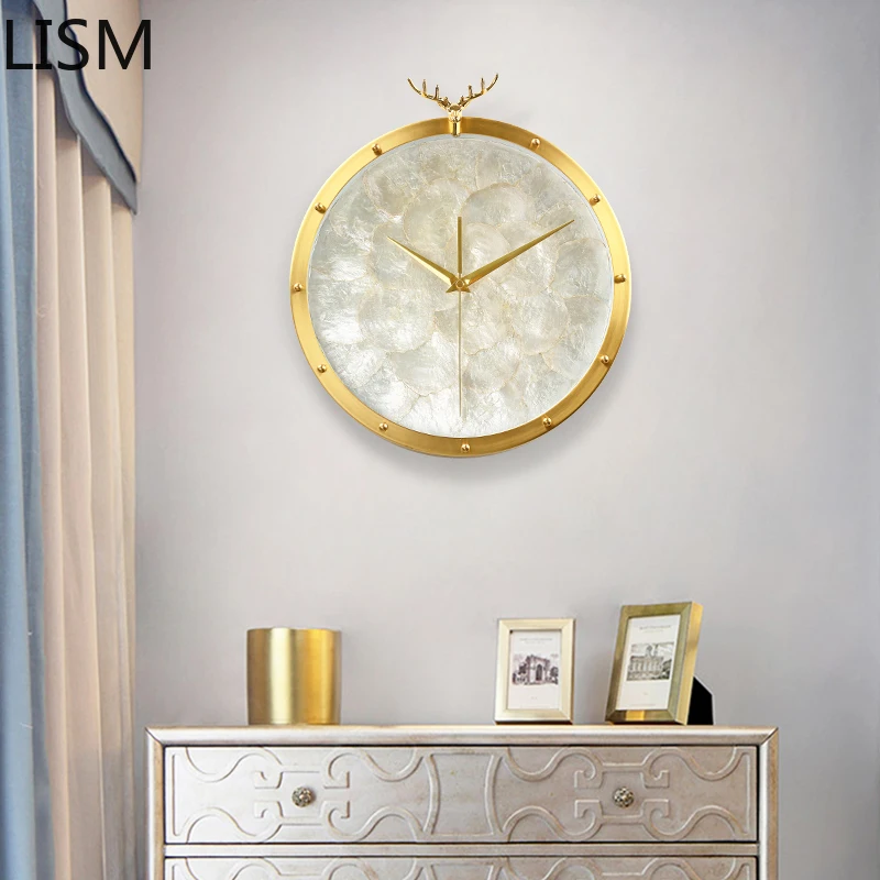 

Wall Clock Luxury Nordic Design Clocks Wall Home Decor Living Room Pure Brass Deer Head Fashion Simple and Creative Reloj Pared