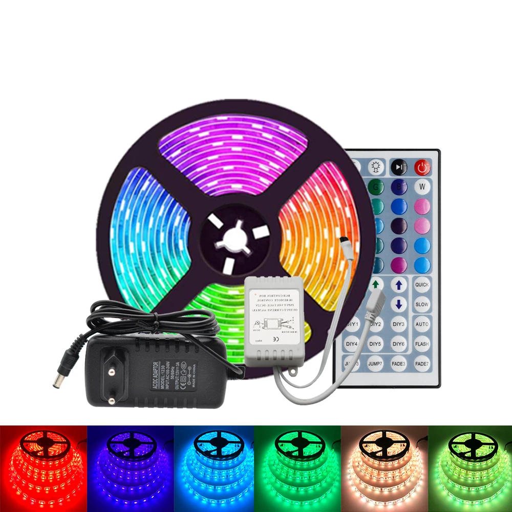 

5m LED Strip 5050 RGB Strip LED Light Flexible Ribbon Stripe DC 12V Diode Tape 44key IR Controller BackLight Lamp Night light