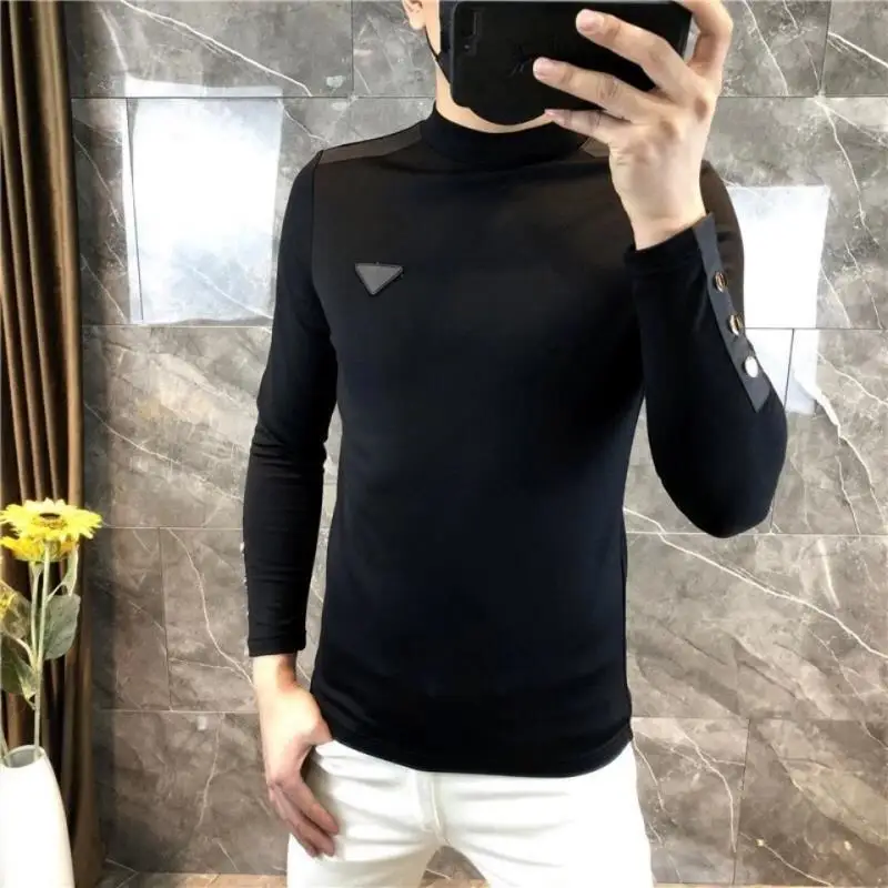 

Men 's Half High Collar Plush Bottom Coat 2021 New Autumn and Winter Long Sleeve T-shirt Slim Fitting Sweater for Men