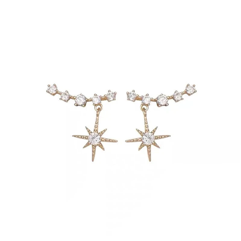

925 Sterling Silver Stylish Star Stud Earrings for Women Korean Crystal Drop Earring Shiny White Zircon Delicate Fashion Jewelry