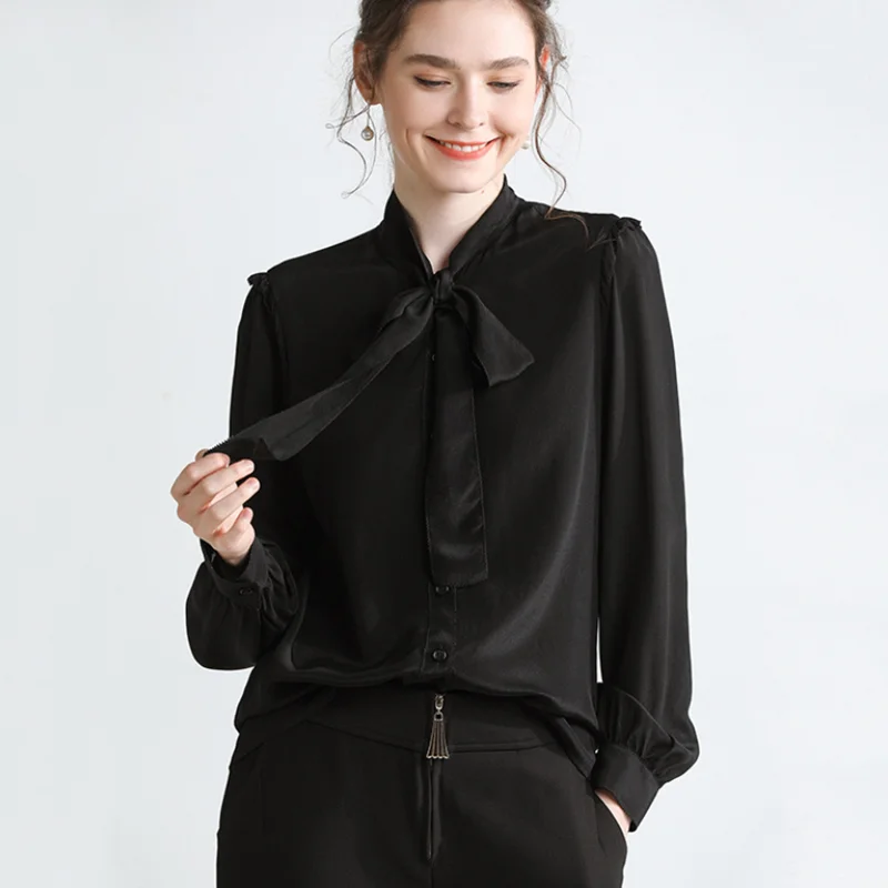 Новый стиль 100% натуральный шелк женская рубашка 14 мм шелковая Женская однотонная