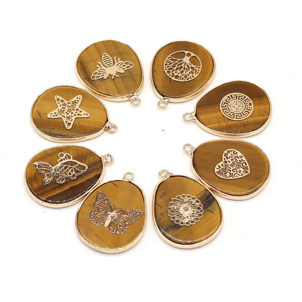 

Natural Gem Tiger Eye Stone Silver Edging Pendant Handmade Crafts DIY Charm Necklace Earrings Jewelry Accessories Gift Making