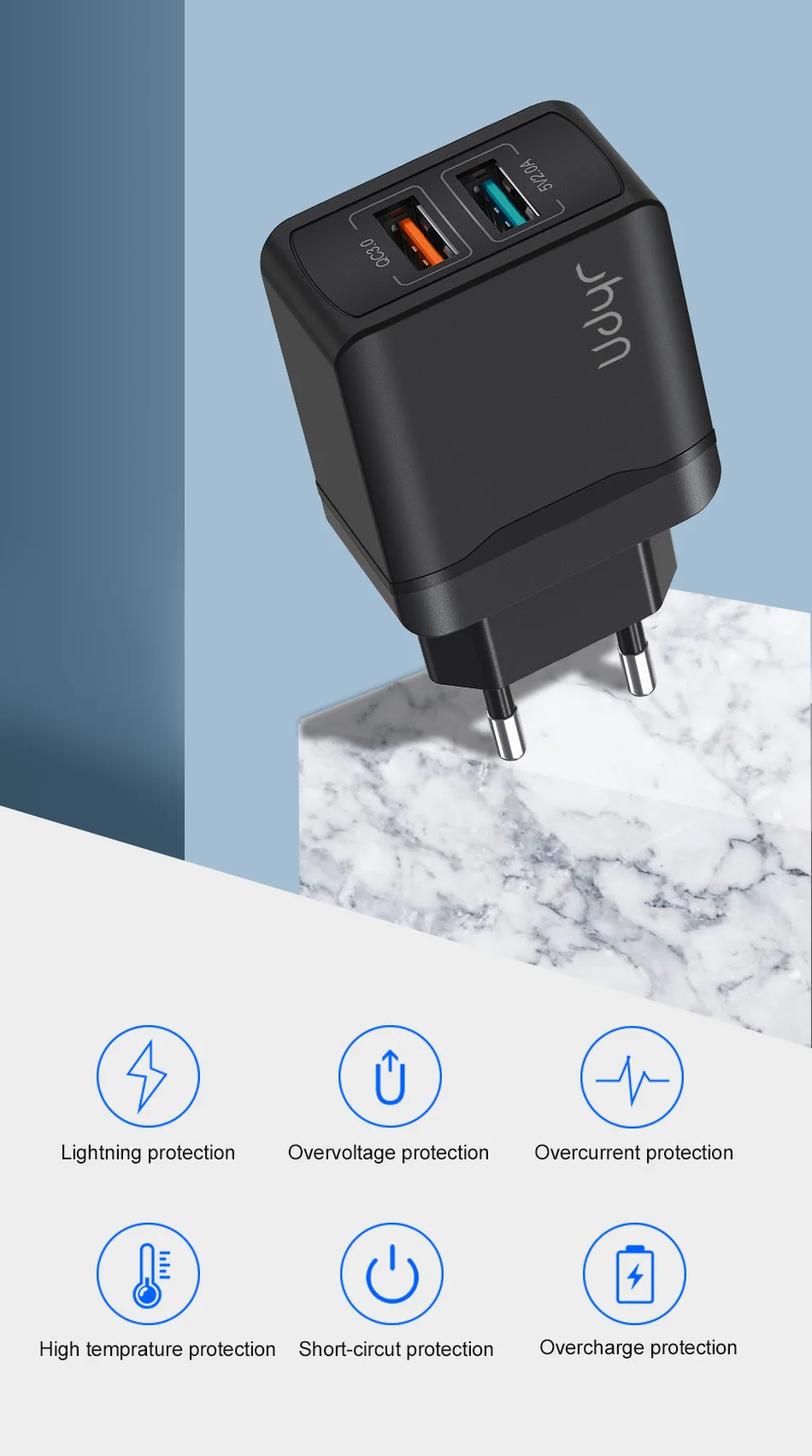 Udyr Quick Charge 3,0 28W QC 3,0 адаптер зарядного устройства с двойным USB EU вилка Дорожное настенное зарядное устройство для мобильного телефона для iPhone 11 samsung Xiaomi