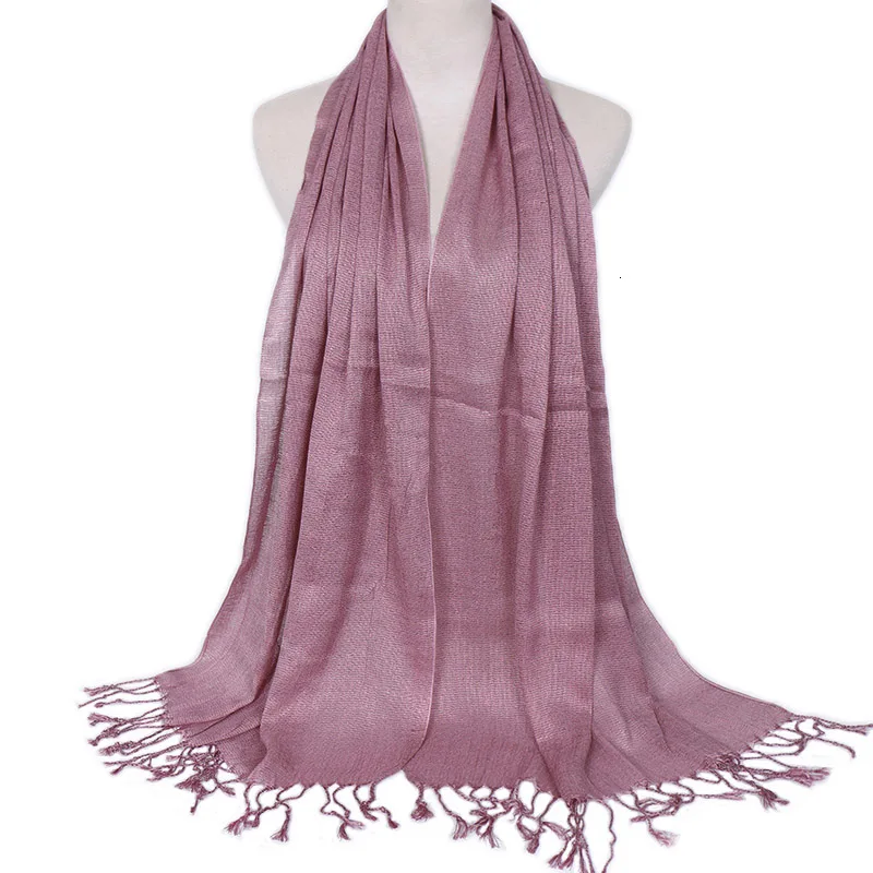 170*60 см хлопковый шарф шаль Женский блестящий длинный хиджаб с бахромой палантин