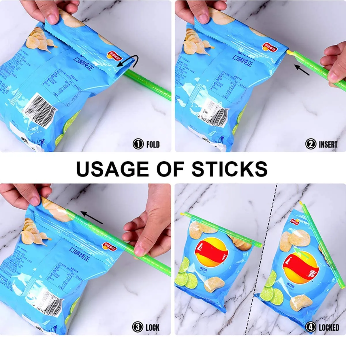 

24PCS Plastic Bag Clip Seal Stick Storage Bag Househoud Sealer Clamp Snack Fresh Food Rod Clip Multifunction Kitchen Tools