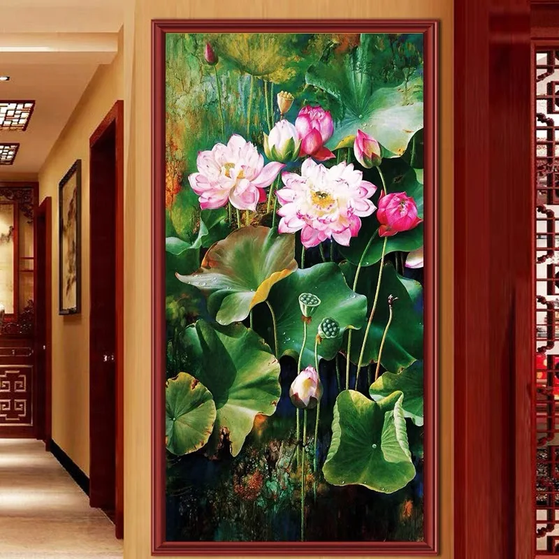 Алмазная живопись пейзаж лотос Полный алмаз 2021 5d вышивка крестиком алмазная