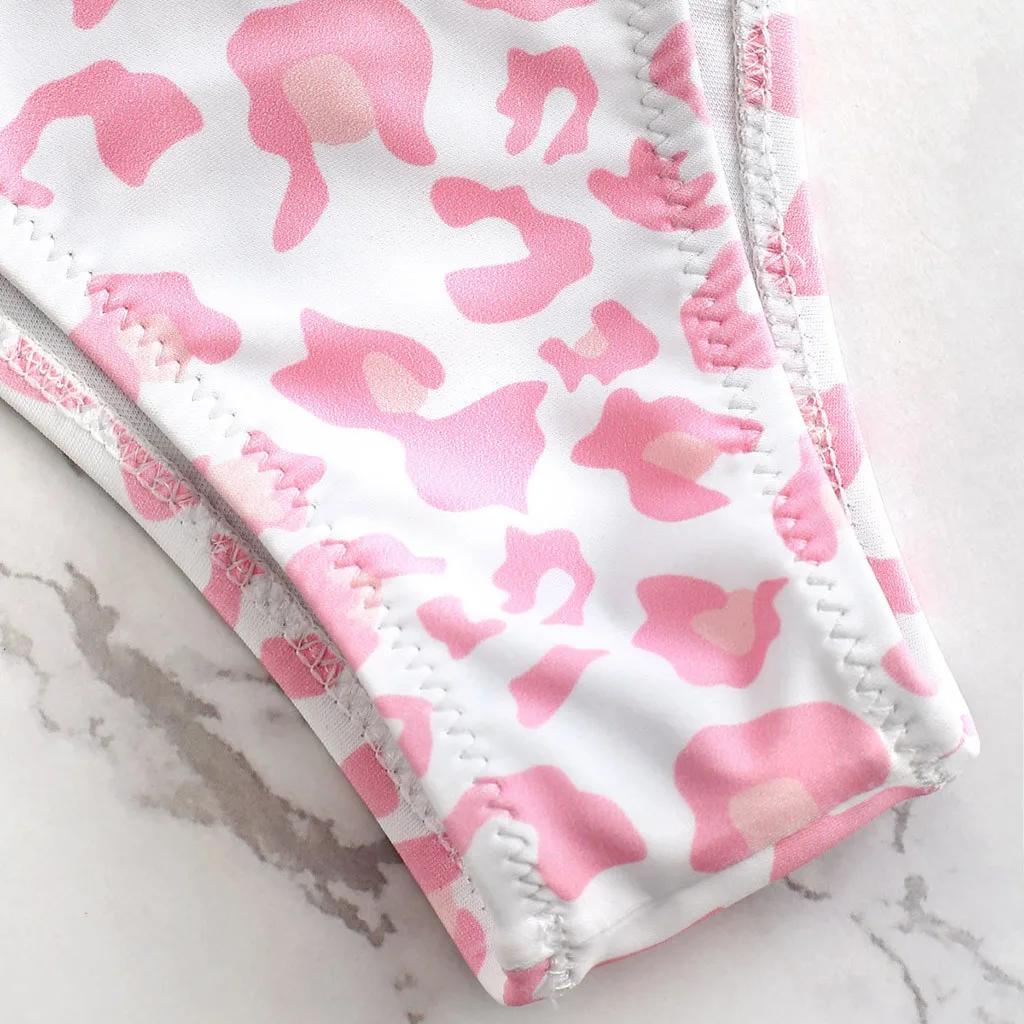 Розовый Леопардовый купальник женский сексуальный комплект бикини с принтом