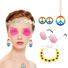 Пляжная вечевечерние косплей знак мира ожерелье серьги маргаритки повязка на голову фантазия Хэллоуин Косплей Костюм Вечеринка Реквизит хиппи аксессуары