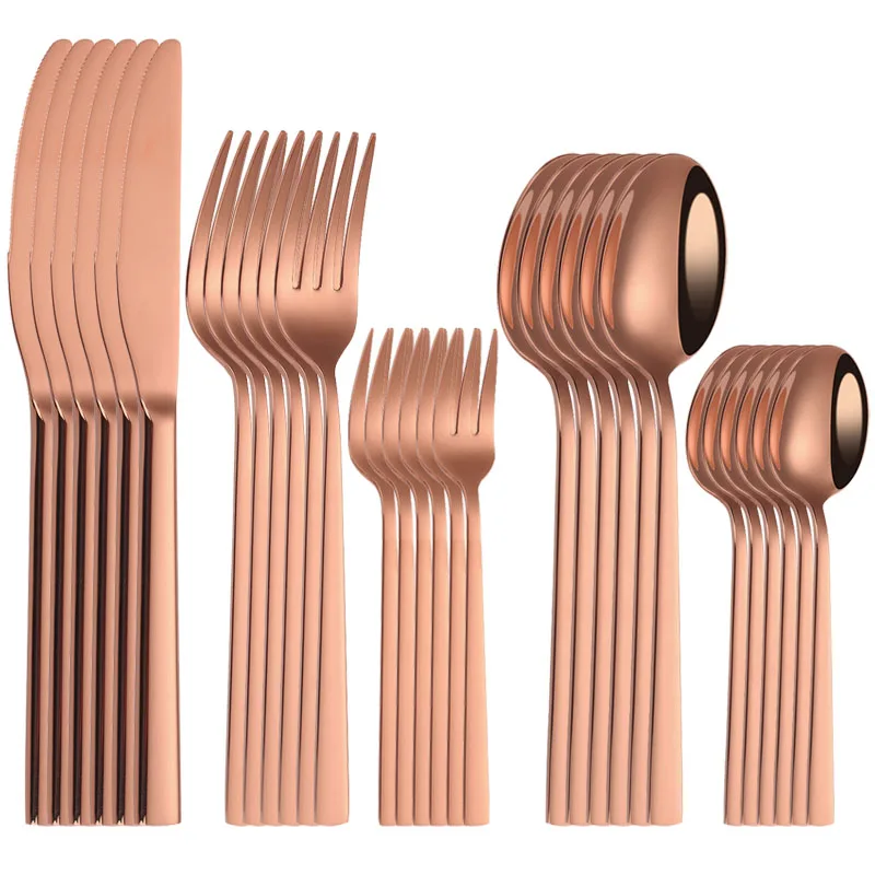 

Stainless Steel Kitchen Crockery Set RoseGold Cutlery Set Forks Spoons Knives Wedding Tableware Set Tea Spoon Fruit Fork