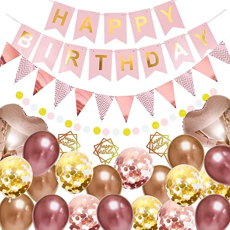 

Rose Gold Balloon Set Confetti Metallic Balloons Happy Birthday Letter Foil Ballon Bride Valentines Day Baby Shower Decorations