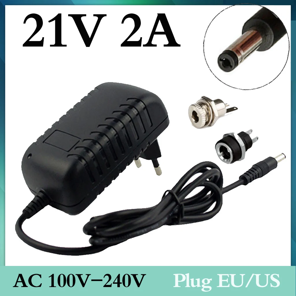 21V2A Lithium Battery Charger 100V-240V lithium battery with LED light DC Power Jack Socket Female Panel Mount Connector | Спорт и