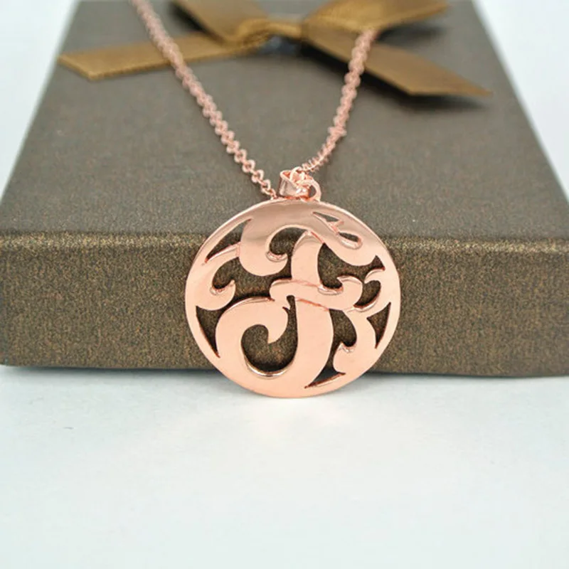 Колье с монограммой ручной работы розовое золото 1 дюйм дюйм|collier en argent|monogram