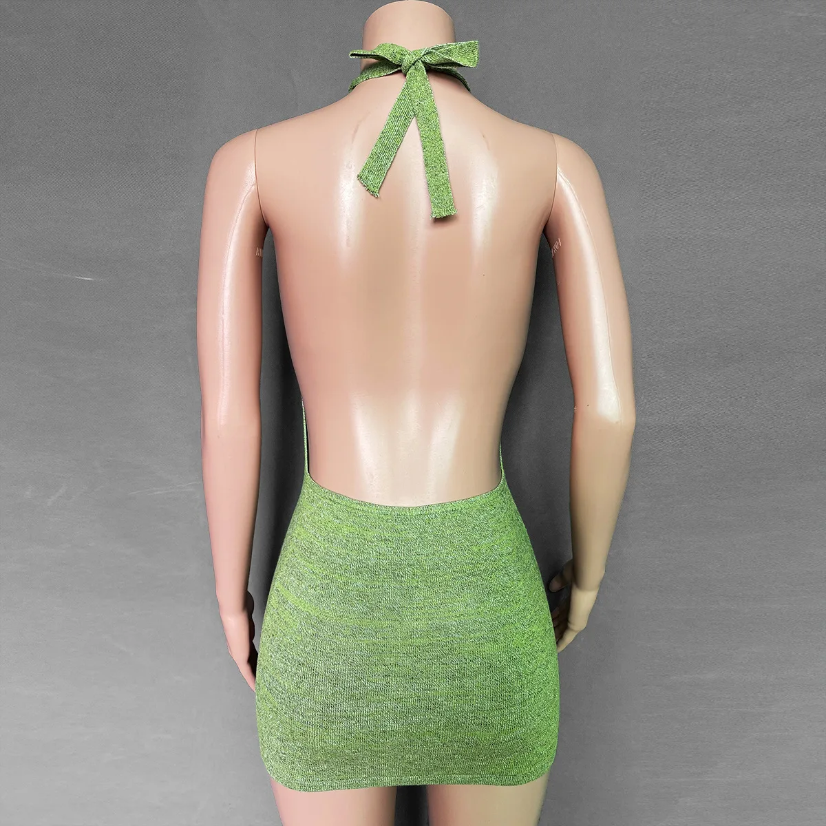 

2021Women's Holiday Swimwear Sexy Bag Hip Halter Strap Sweater Knitted Dress