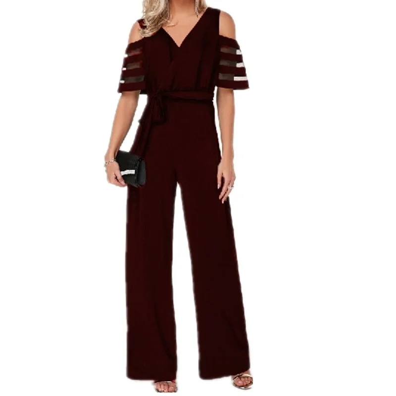 

Strapless Elegant Formal Women solid Shoulder Wide Leg Pants Jumpsuit Female Overalls Sexy Formal Jumpsuit Women's Plus Size