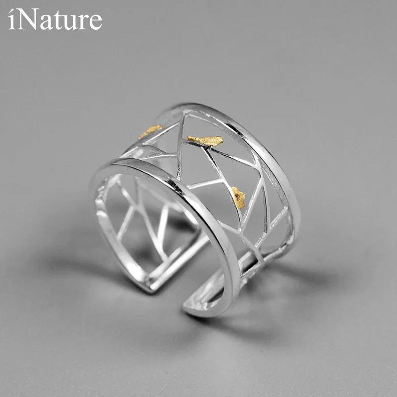 INATURE 925 Sterling Silver Minimalist Ring Cute Bird on Window Open Rings For Women Jewelry | Украшения и аксессуары