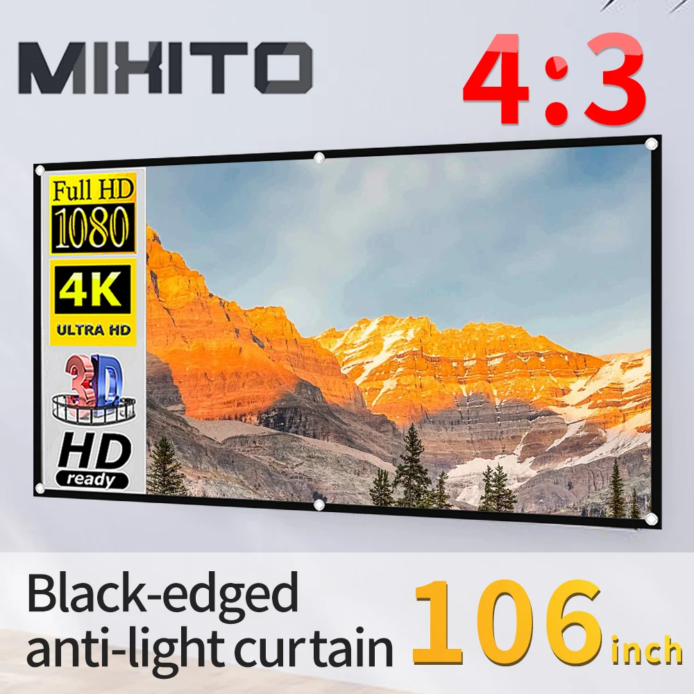 

MIXITO 106 110inches 4:3 Projector Light-Proof Screen 3d High-Definition Portable Projection With Hole Outdoor Indoor