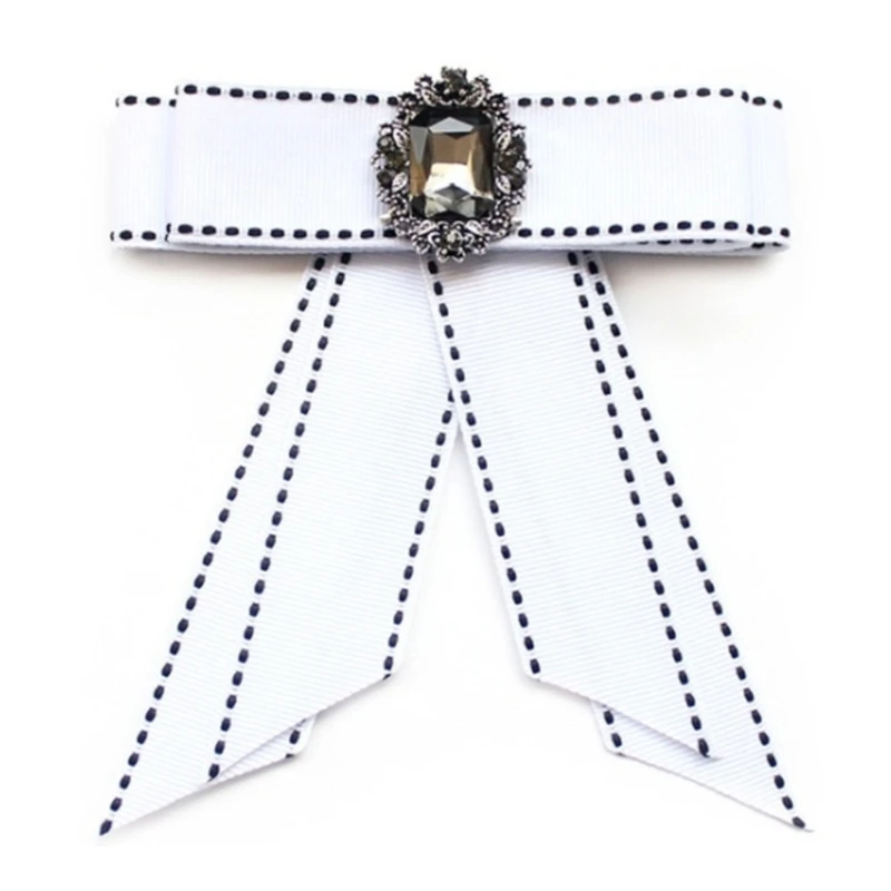 

Vintage Pre-Tied Neck Tie Brooch Faux Pearl Bow Tie Corsage Wedding Party Decoration U90E