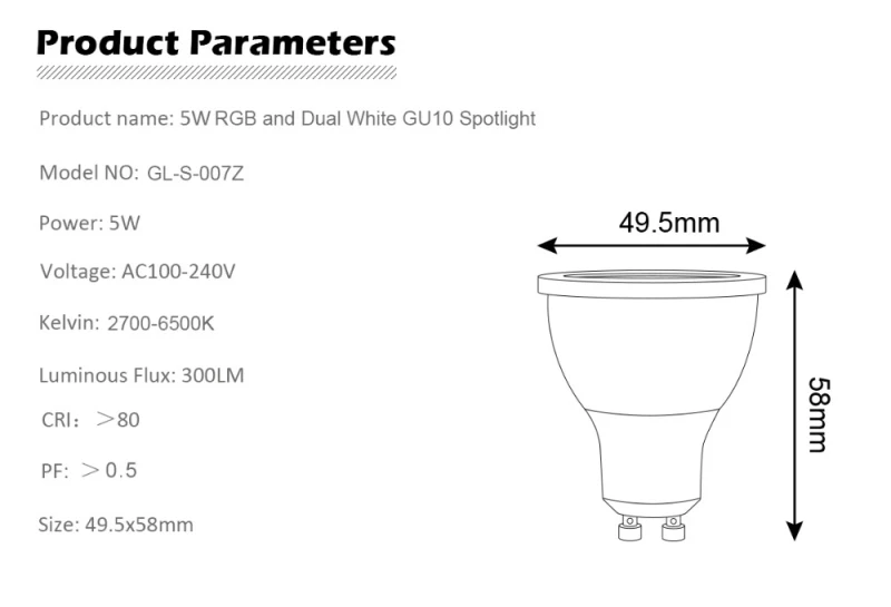 GLEDOPTO Zigbee RGB + CCT 5 Вт GU10 умный Светодиодный точечный светильник дом AC100-240V изменение