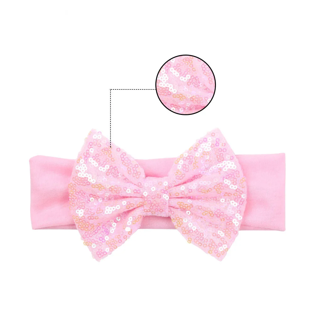 

2020 New Fashion Sequin Hair Bows Headband Cotton Solid Elastic Wholesale European Hair Accessories For Girls