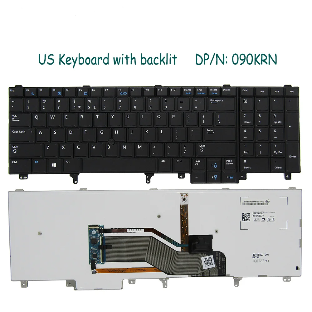 

NEW Backlit Keyboard 090KRN 07T430 for Dell Latitude E6530 E6540 E5520 E5530 E6520 M6800 Black Keyboards Laptops 06H4JY