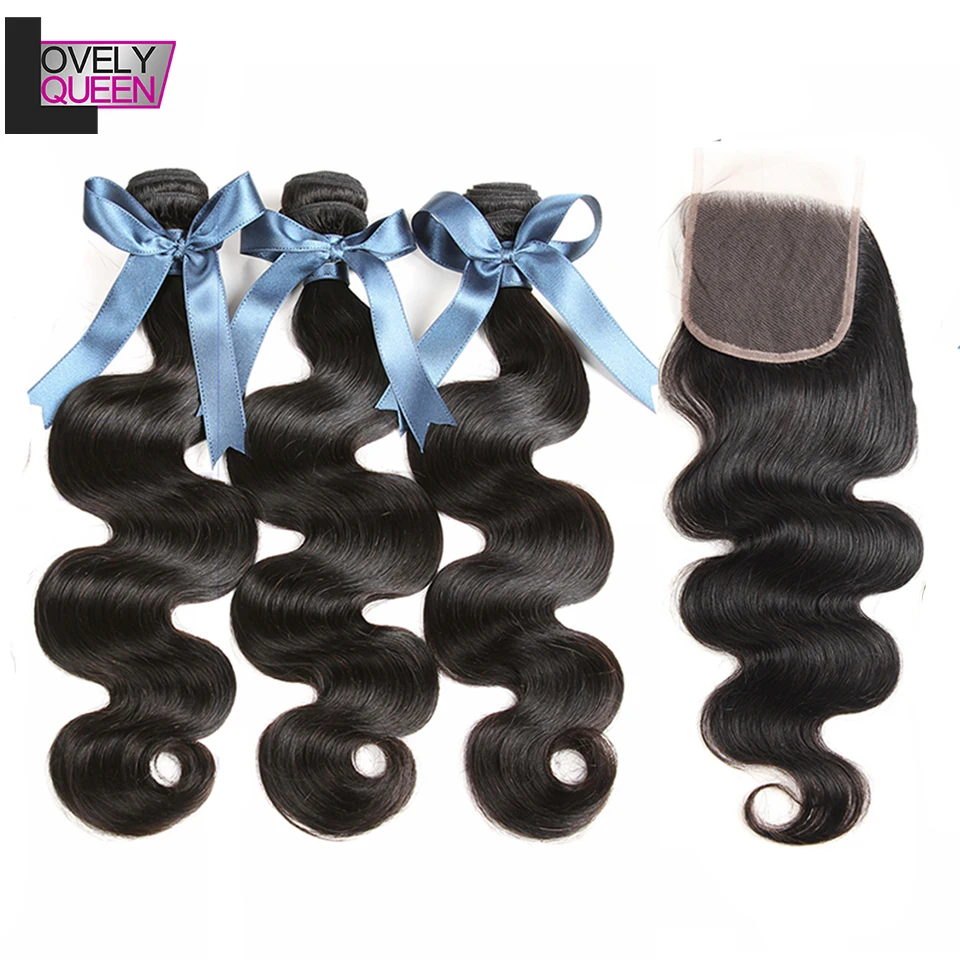 Волнистые пряди с закрытием бразильские волосы 3 из натуральных волос 30 дюймов|3/4