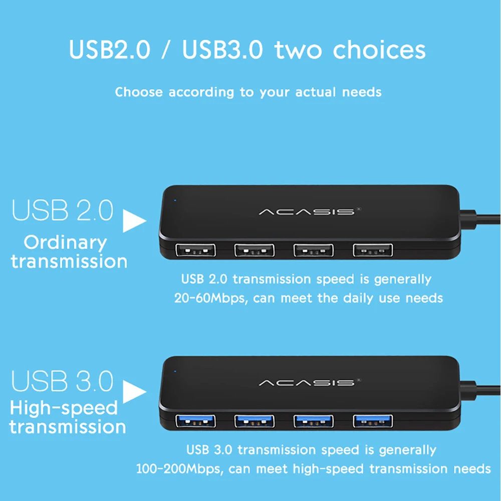 Acasis USB 3,0 концентратор 4 порта мульти usb-хаб 2,0 с адаптером питания концентратор USB 3,0 для ПК Компьютерные аксессуары USB разветвитель для Macbook
