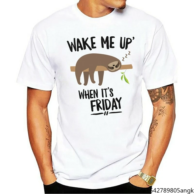 

2021 Leisure Fashion T-shirt Faultier Sloth Wake Me Up When it's Friday Funny Moonworks