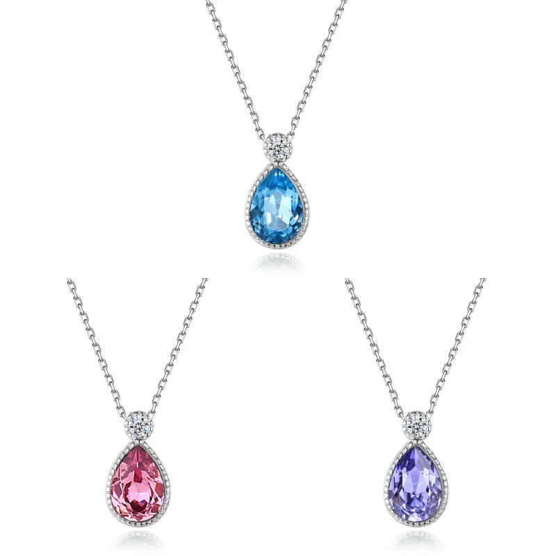 

The new 925 sterling silver necklace female 100-piece collarbone chain female Austrian crystal mermaid tears high-end jewelry