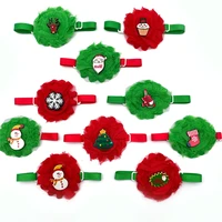 3050pcs christmas style pet dog grooming products small doggy bowties red green flowers dog collars with snow deer accessories