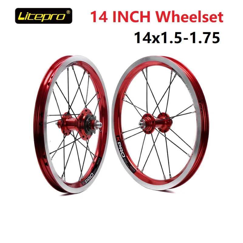 Günstig LITEPRO 14 Zoll 412 Folding Bike Laufradsatz 14x1,5/1,75 Doppel Wand Legierung Vorne 16 Loch Hinten 20 Loch 9 T/10 T Single Speed Rad Set
