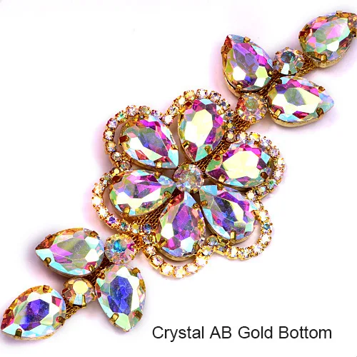 Gold-Crystal--ab 13,5X5 см, 1 шт., белые пришитые Стразы, аппликация с серебряной/Золотой основой, кристаллы AB, стразы для шитья свадебного платья B0792 - Цвет: Gold-Crystal--ab