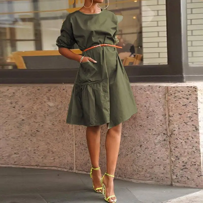VONDA Offic Ladies Elegant Dress Women Knee-Length Dress Summer Sundress Casual Loose Half Sleeve Vestidos Plus Size S-5xl