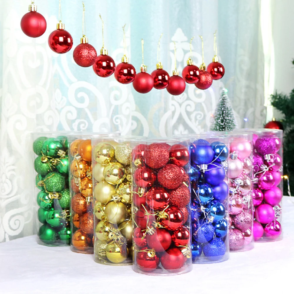 

24pcs Christmas Balls Glitter Gold Pink Red Xmas Tree Hanging Ornaments Pendants New Year Home Party Decorations Kids Gift