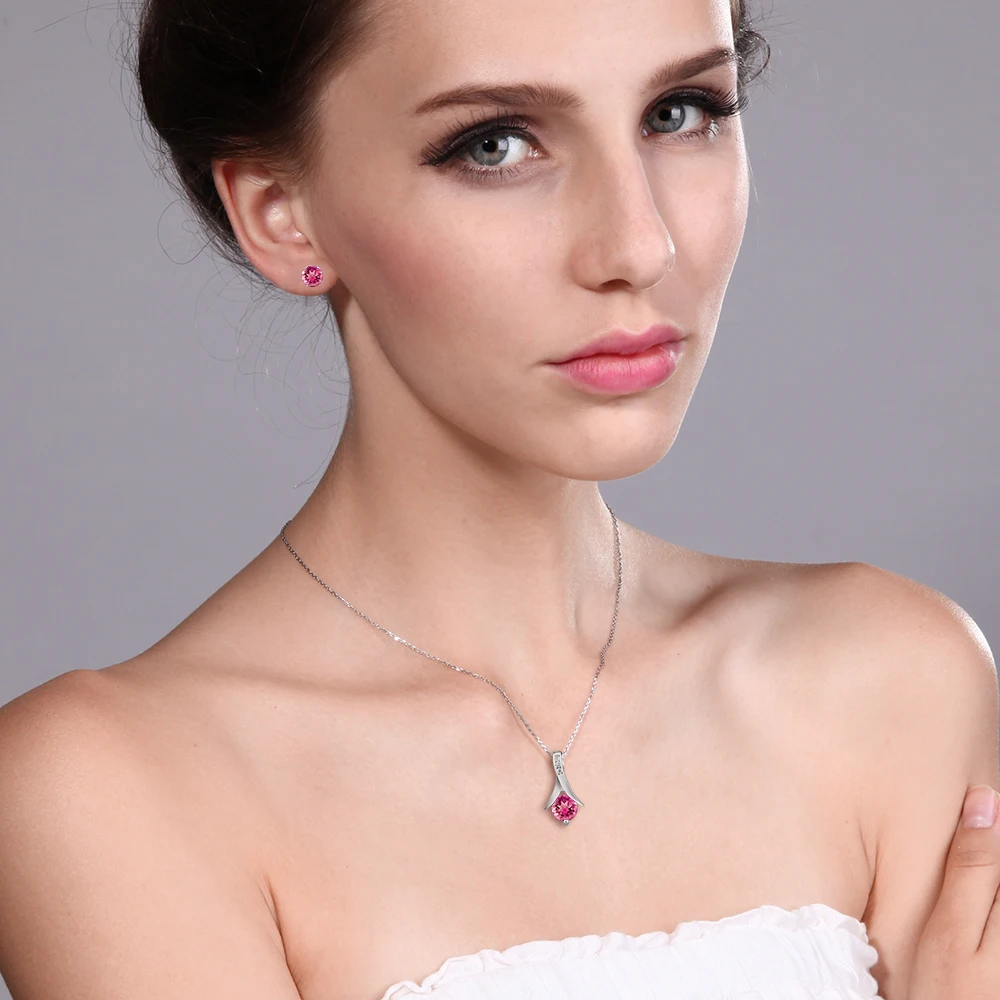 GemStoneKing 2 25 карат Круглый Мистик розовый топаз кулон и серьги Набор 18 &quotцепочка