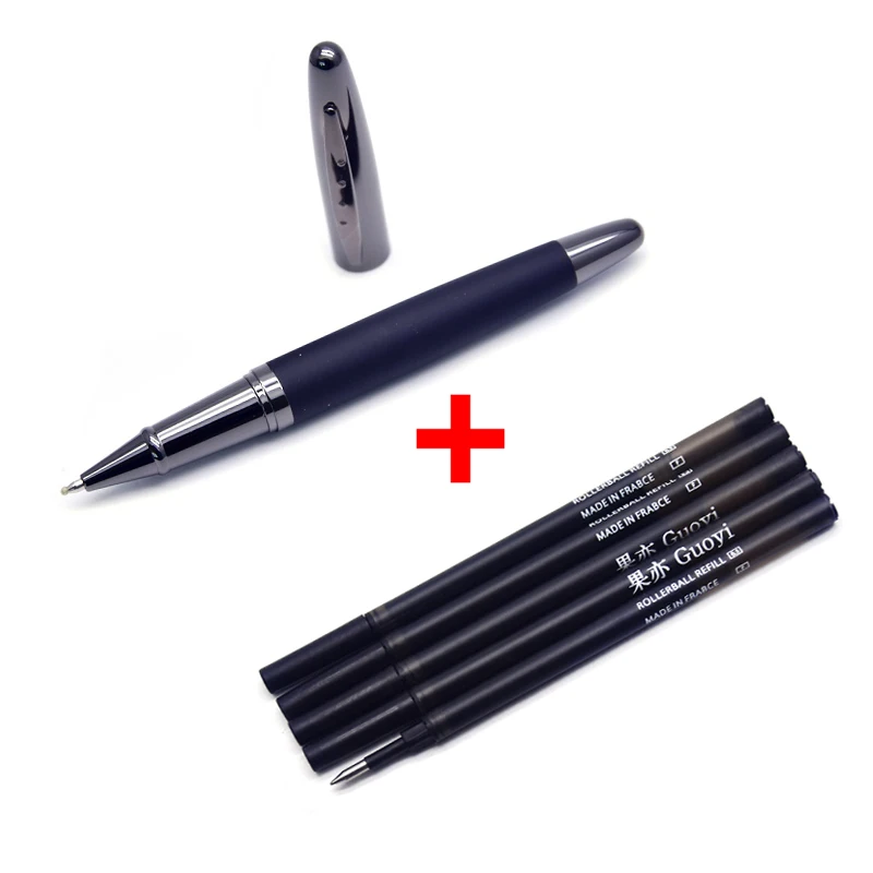 Pen with 5 Black ink Guoyi C13 креативная кожаная металлическая гелевая ручка для школы, офиса, канцелярских принадлежностей, Подарочная роскошная ручка, шариковая ручка для бизнеса - Цвет: Pen with 5 Black ink