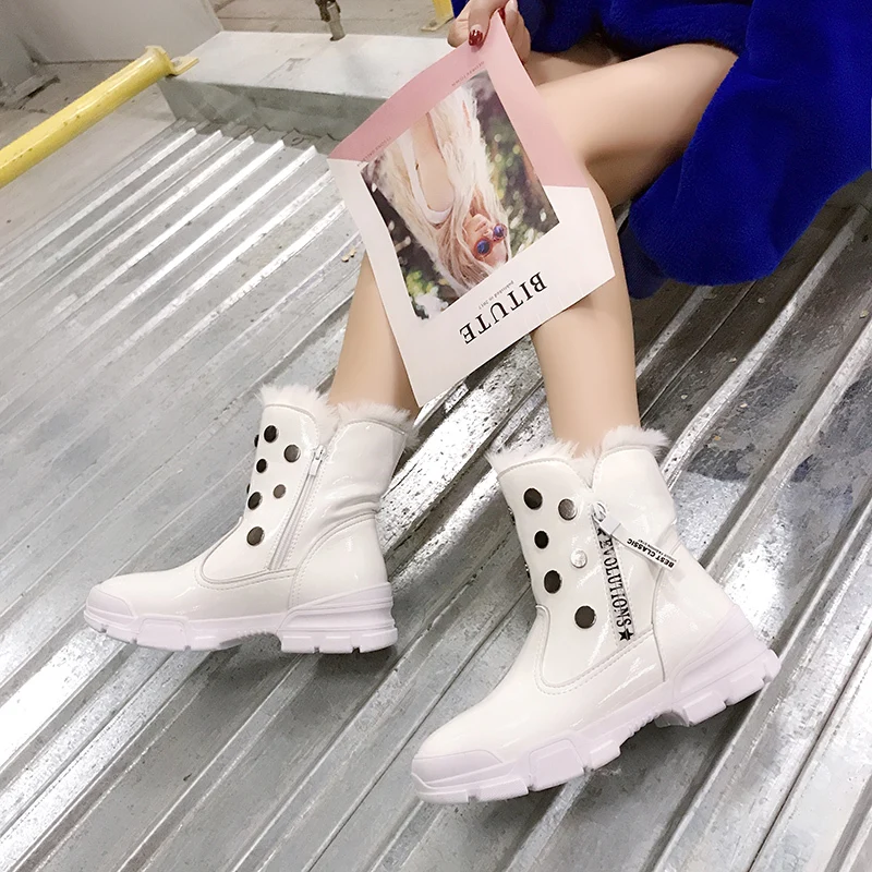 Женские ботильоны из искусственной кожи теплые модные короткие сапоги на