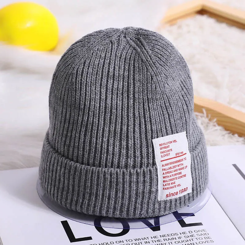 Warm Kids Winter Hats for Children Knitted Cap Solid Color Soft Crochet Boys Girls Beanie Hat