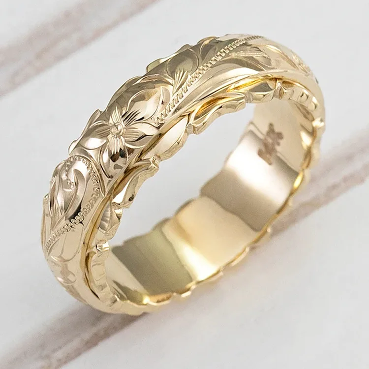 

Luxury Female Male Flower Relief Ring Rose Gold Silver Color Wedding Rings For Women Men Vintage Love Big Engagement Ring
