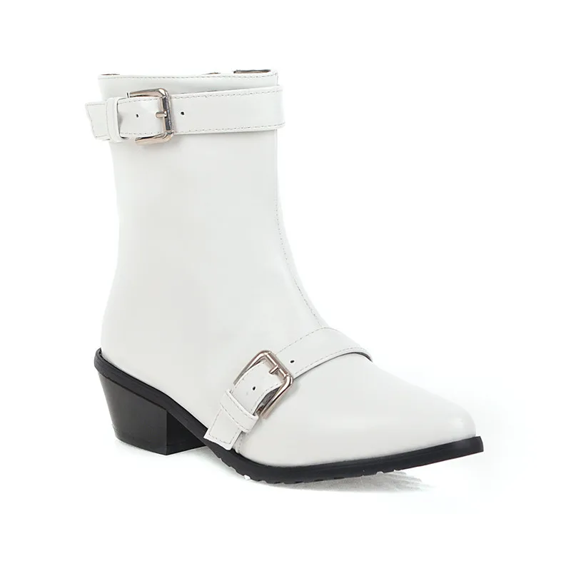 Женские ботильоны с пряжкой MORAZORA Черные полусапожки на молнии острым носком