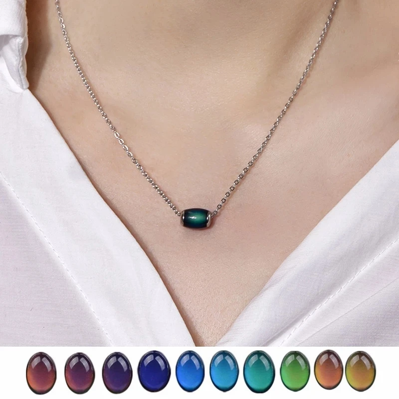 

Mood Necklace Color Change Emotion Feeling Temperature Control Lucky Beads Pendant Chain Jewelry for Women Gift